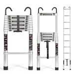 soges 12.5ft Aluminum Telescopic Ladder with 2 Detachable Hooks, Portable Extension Ladder Telescoping Ladder, for Home Use and Outdoor Working,330lbs Capacity, EN131 Certified, 50YKMS-H380-CA