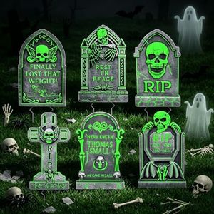 6pcs 25"×16" Glow in the Dark Large Halloween Tombstone Yard Sign Stakes