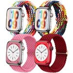 Braided Solo Loop for Apple Watch Band 41mm 40mm 38mm Women Men, iWatch Stretchy Bands Sport Loop Fabric Strap Nylon Apple Watch Series 8 7 SE2 SE 6 5 4 3 2 1,4 Pack,Rainbow/White Rainbow/Pink/Red