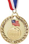 Juvale 6 Pack Gold Winner Medals with American Flag and Ribbon for Sports Competitions and Tournaments, 2.7 Inch Medal with 15 Inch Ribbon