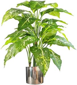 Leaf 100cm Large Fox's Aglaonema (Spotted Evergreen) Tree Artificial Plant, Green with Silver Planter