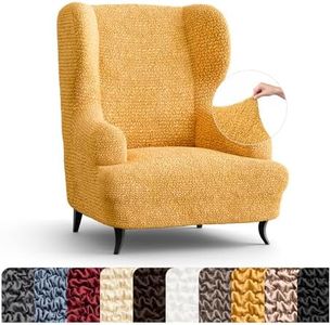 PAULATO BY GA.I.CO. Stretch Wingback Chair Slipcover 1-Piece – Bi-Elastic Wing Backed Armchair Cover – Furniture Protector Machine Washable – Mango (Wingback Armchair 21"-39" Wide)