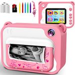 Kids Digital Camera,Instant Print Cameras for Kids,2.0 Inch Screen,1080P Print Camera with 32GB Memory Card, 5 Color Pens,3 rolls of printing papers, Children Mini Rechargeable Toy(Pink)