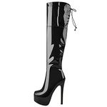 MissHeel Womens Knee High Platform Stiletto Boots Round Toe Lace-up Thigh High Zip Up Autumn Dress Bootie Glazed Black Size 6