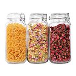 ComSaf Glass Storage Jars with Lids 2300ML Food Canisters Set of 3 - Airtight Clear Preserving Seal Wide Mouth Containers with Wire Clip Fastening for Kitchen Canning Cereal,Pasta,Sugar,Coffee,Spices