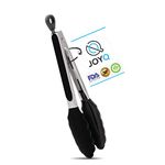 JOYQ Kitchen Tongs - 9 Inch Kitchen Utensil Cooking Tongs with Padlock System - Easy Grip Food Grade Silicone Tongs for Meat, BBQ, Frying and Serving (9 inch, Black)