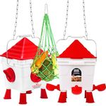 Chicken Feeder and Drinker Set, 13 Pounds Chicken Feeders No Waste Bucket and 2 Gallons Chicken Waterer, Chicken Vegetable Hanging Feeder, Poultry Waterers, Automatic Chicken Feeder and Waterer