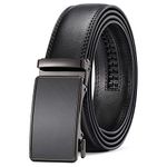 Men's Leather Belt Automatic Ratchet Buckle Slide Belt for Dress Casual Trim to Fit with Gift Box