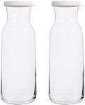 LAV 2x White Lid 1.2L Fonte Glass Carafe - Water Wine Juice Fridge Storage Pitcher Jug Set | Bedside Laundry Dispenser Bottle Jar