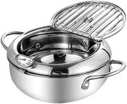 TOQUE Japanese Deep Frying Pot with Thermometer Kitchen Tempura Fryer Pan Silver