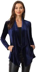 Allegra K Women's Shawl Collar Pocket Open Front Velvet Cardigan Navy Blue XL