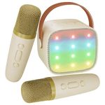 Mini Karaoke Machine for Kids Adults, Portable Bluetooth Speaker with 2 Wireless Microphones, Christmas Birthday Gifts Toys for Girls Ages 4, 5, 6,7, 8,9,10,11,12+ Years Old Toddler(Beige)