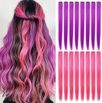 Rhyme 16 PCS 21" Colored Clip in Hair Extensions Pink and Purple Hair Extensions for Kids Girls Clip in Pink Purple Hair Clips Hair Extensions for Kids Party Highlights Pink Purple hair Accessories (Pink Purple)