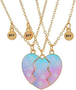 Saalort Best Friend Necklaces for 3 Matching Heart Pendant Magnetic Bff Friendship Necklace, Zinc, Cubic Zirconia