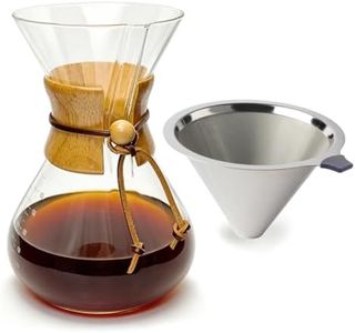 Subjectthree Pour Over Coffee Maker Set 8 Cup Glass Coffee Pot Dripper Carafe with Filter (8 Cup/28 oz)