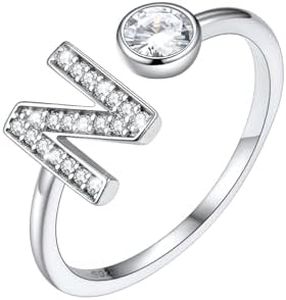SILVERCUTE Anelli Ragazza Argento 925, Anello Donna Regolabile con Iniziale N, Anelli Donna con Zircone Brillante, Idee Regalo Donna Mamma Figlia Bambina