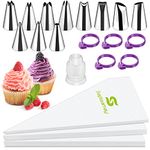 Septeamay 100 Pcs Clear Disposable Piping Bags with 11 Nozzles, Piping Bag and Nozzles Set with Coupler, Large Decorating Icing Bags, Pastry Bags for Cake Cupcake Baking Dessert Cookies Decoration