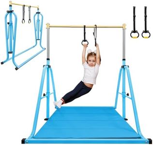 Foldable Gymnastics Bar with Ring&Mat for Kids Ages 3-15,3ft-5ft Height