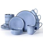 Homikit Dinner Set for 4, 16-Piece Reactive Glaze Kitchen Dinnerware Sets, Elegant Stoneware Included Plates Bowls and Mugs, Non-Scratch & Sturdy, Dishwasher & Microwave Safe, Myosotis Blue