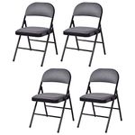 COSTWAY 2/4/6 Pack Fabric Padded Folding Chair, Metal Frame Easy Storage Conference Chair with Sponge Seat, Backrest & Foot Pads, Hall Guest Seating for Bedrooms Office Events (4, Mid Back, Grey)