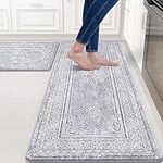 Yugarlibi Kitchen Mats Sets, 2 Piece PVC Memory Foam Kitchen Rugs Waterproof Non-slip Anti-Fatigue Oil-Resistant Kitchen Runner Washable, Easy To Clean Standing Mats for Kitchen Home 44x75+44x120cm