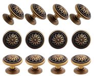 Headsitg 12 Pack-Retro Bronze Kitchen Cabinet knobs, Vintage Antique Dresser Drawer Knobs Antique Bronze Cabinet Hardware knobs Flower-Shape