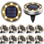 vighep Solar Lights Outdoor Garden, 12 Pack Super Bright Led Solar Ground Lights, IP65 Waterproof Disk Light, Flat Pathway Lighting for Garden Lawn Patio Deck Walkway Landscape-Warm White