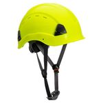 Portwest PS63 Mens Vented Safety Helmet Hard Hat Height Endurance Lightweight ABS Shell 6 Point Harness Y Chin Strap Adjustable Sweatband Construction Scaffolding Industrial Work, Yellow, One Size