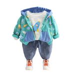 Bold N Elegant Rocket Space Kids Winter 3 Piece T-shirt with Hoodie Jacket & Jeans Pant Party Dress Set for Infant Toddler Baby Boy & Girl (4-5 Years, Green)