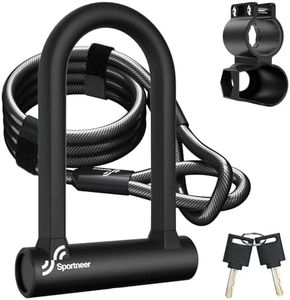 Sportneer Bike Lock: Heavy Duty Anti Theft Bike U Lock with 5ft Security Steel Cable - 17mm Shackle Bicycle U-Locks with Keys & Sturdy Mounting Bracket for Road, Mountain, Electric & Folding Bike