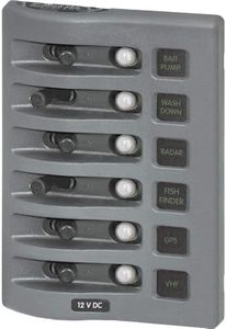 Blue Sea Systems WeatherDeck 12V DC Waterproof Circuit Breaker Panel - Gray, 6 Positions