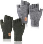 Zuimei 2 Pair Fingerless Gloves for Men Women Half Finger Gloves Thermal Winter Thick Knitted Gloves Soft Warm Gloves for Outdoor Working Running Biking Driving, S
