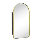 EGHOME Brushed Gold Arched Recessed Bathroom Medicine Cabinet with Mirror Stainless Steel Metal Framed Rectangular Bathroom Cabinet with Mirror 16x28.3''