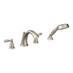 Moen T924BN Brantford Two-Handle Deck Mount Roman Tub Faucet Trim Kit with Single Function Handshower, Valve Required, Brushed Nickel