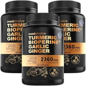 4-in-1 Turmeric and Garlic Supplements with Bioperine 2360 mg Turmeric Ginger Root Capsules with Garlic for Joint, Digestion & Immune Support (120ct, Pack of 3)