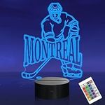 Ice Hockey Player 3D Night Lights for Kids, 16 Colors Changing Remote Control LED Table Desk Lamp Birthday Xmas Gifts Home Decor for Sports Hockey Fan (Montreal)