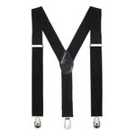 Peluche Plain Black Black Coloured 3.5cm Strap Width Elastic Suspenders for Men
