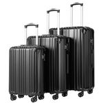 COOLIFE Hard Shell Suitcase Rolling Suitcase Travel Suitcase Luggage Carry on Luggage PC+ABS material Lightweight with TSA lock and 4 Wheels (Black, Set（S/M/L）)