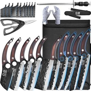 XYJ 10-pcs Kitchen Knife Set,Forged Chef Knives,Vegetable Meat Cleaver,Carving,Nakiri,Full Tang,Cutlery Knife with Carry Bag,&Poultry Scissor (Coffee)