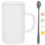 WEOPYCJ 32 oz Extra Large Ceramic Coffee Mug, White Beautiful Ceramic Coffee Cup, Big Tea Cup with Lid Spoon for Office and Home