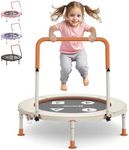 BCAN 36'' Toddler Trampoline, Foldable Mini Trampoline for Kids Ages 1-6, Adjustable Handle, Safety Pad & Foldable Legs, Baby Trampoline Indoor/Garden, Gift for Boy and Girl, Beige