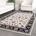 AEARTH HOME CARPET Handmade Export Quality Carpet 100% Pure Wool Carpet for Living Room Persian Carpet Tufted Woolen Carpet for Living Room Bedroom and Hall Size 12 x 15 Feet Lvory & Blue