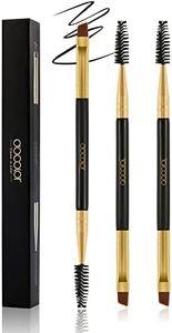 Docolor 3Pcs Duo Eyebrow Brush, Professional Eye Makeup Tool, Eyeshadow Brush and Spoolie Brush Black