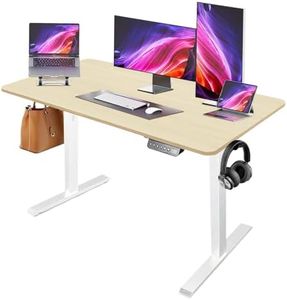 Electric Standing Desk - Motorized Height Adjustable Sit Stand Table with Touch Control Panel, Cable Management, and Headphone Hook - Ideal for Home Office (White Frame&120cm Log Top)