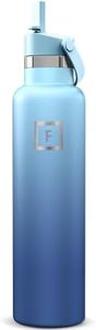 IRON °FLASK Camping & Hiking Hydration Flask with Straw, Narrow Mouth Insulated Stainless Steel Sports Water Bottle - Blue Waves 24 oz - Straw (1 Lid)