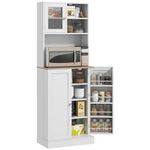 HOMCOM 66.5" Pantry Cabinet with Microwave Stand, Freestanding Kitchen Storage Cabinet with Hutch, 8 Door Shelves, Adjustable Shelves, Food Pantry Cabinet for Dining Room, White