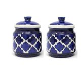 Lyallpur stores Ceramic Barni Jar For Kitchen Condiment, Container (Blue & White Color, Capacity 200Ml, Pack Of 2) For Salt Achaar & Pickle Sukha Masala etc Storage Container jar