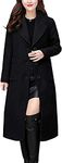 chouyatou Women's Big Notch Lapel Single Breasted Mid-Long Wool Blend Coat, Black, Medium