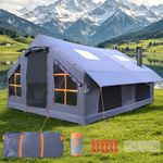Large Inflatable Tents for Camping,Big Blow Up Tent with Stove Jack,13x10x6 Ft 4 Season Inflatable Camping Tent, Waterproof Air Camping Hot Tent for 4/6/8/10/12 Adults,Grey