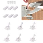 6PK Child Safety Cupboard Locks,No Drilling or Tools Needed,Strong Adhesive Easy Install Baby Proof Safety Cabinet Locks Inside,for Children Drawer Kitchen Closet Latches(White)